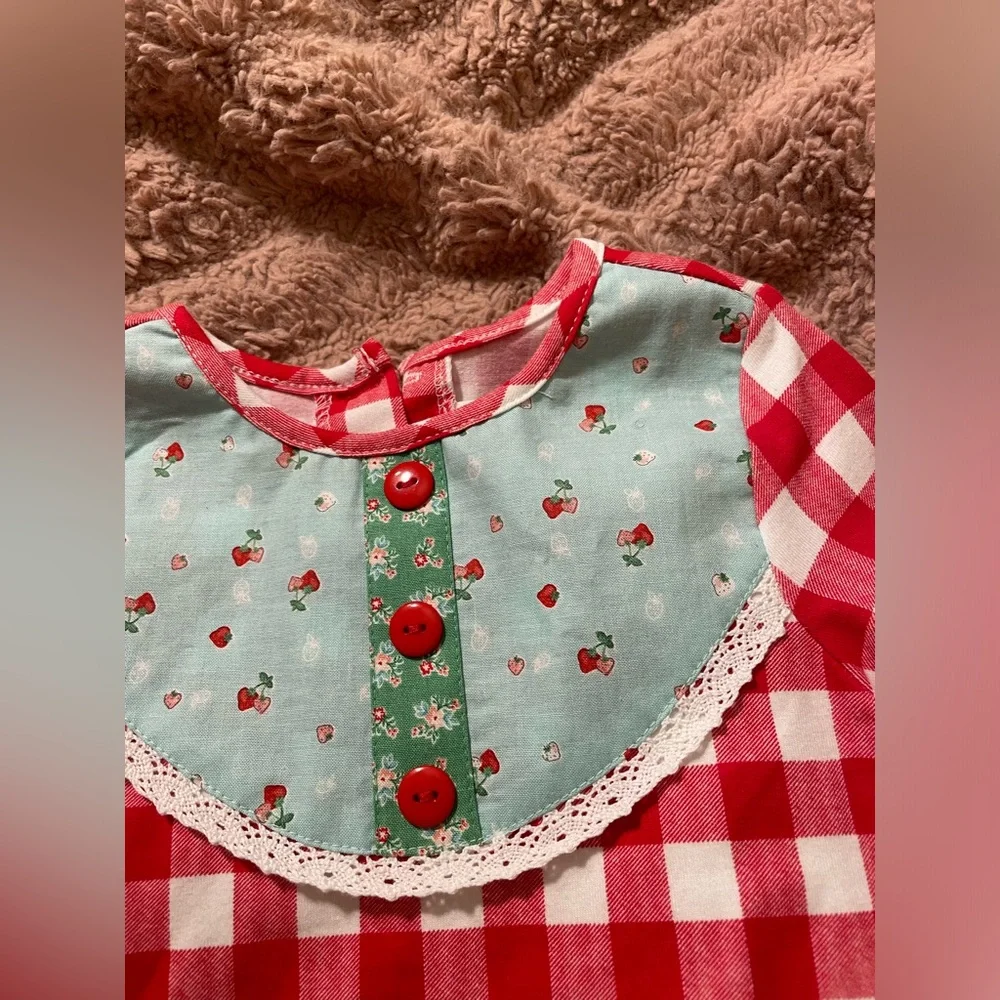 NWT RicRac and Ruffles One Piece Red Gingham with Cherries and Strawberries